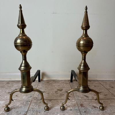 Pair of Brass & Iron Fireplace Andirons