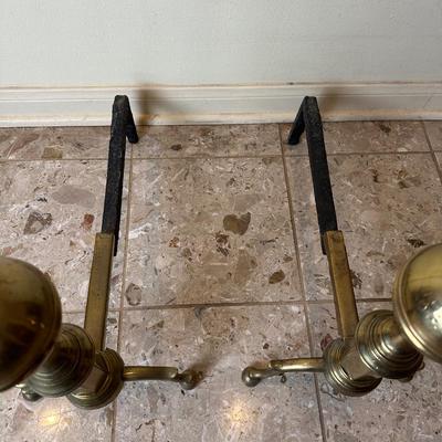 Pair of Brass & Iron Fireplace Andirons