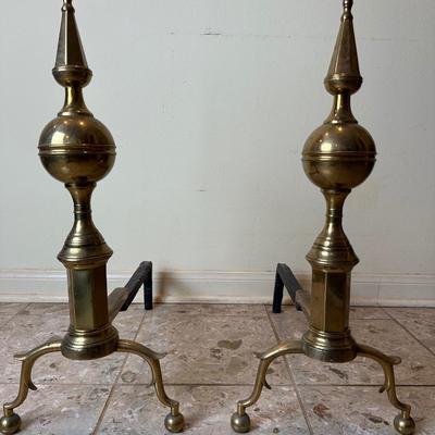 Pair of Brass & Iron Fireplace Andirons