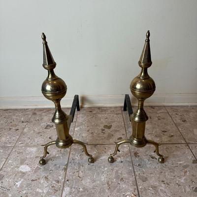 Pair of Brass & Iron Fireplace Andirons