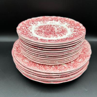 Alfred Meakin Staffordshire “The Courtship” Red Transferware Dinnerware & Serving