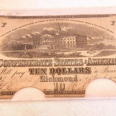 Lot #241 Confederate Money/Bond $10 - 2nd series - 1863