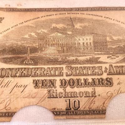 Lot #241 Confederate Money/Bond $10 - 2nd series - 1863