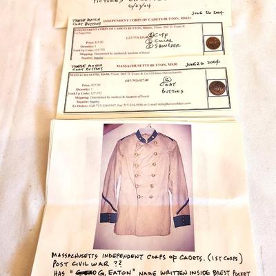 Lot #243 Military Coat - Massachusetts 1st Cadet Corps - original buttons - named wearer