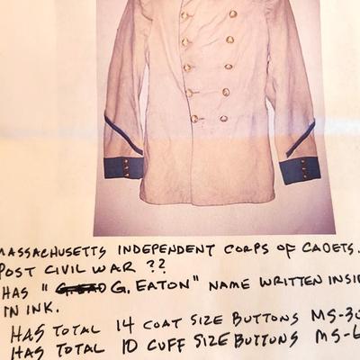 Lot #243 Military Coat - Massachusetts 1st Cadet Corps - original buttons - named wearer