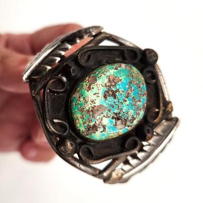 Lot #244 Sterling Silver Southwest Style Cuff Bracelet - Natural Turquoise