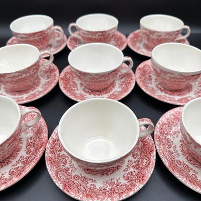 Alfred Meakin Staffordshire “The Courtship” Red Transferware Tea Service