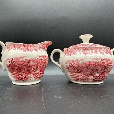 Alfred Meakin Staffordshire “The Courtship” Red Transferware Tea Service