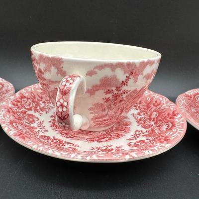 Alfred Meakin Staffordshire “The Courtship” Red Transferware Tea Service
