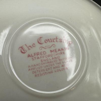 Alfred Meakin Staffordshire “The Courtship” Red Transferware Tea Service