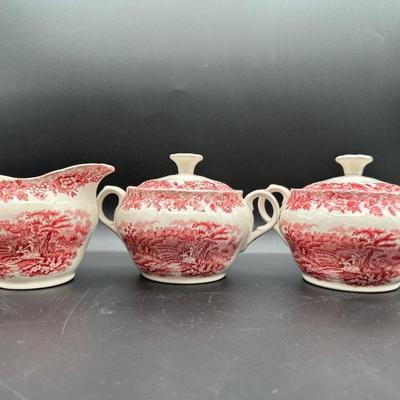 Alfred Meakin Staffordshire “The Courtship” Red Transferware Tea Service