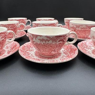 Alfred Meakin Staffordshire “The Courtship” Red Transferware Tea Service