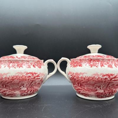Alfred Meakin Staffordshire “The Courtship” Red Transferware Tea Service