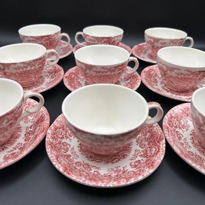 Alfred Meakin Staffordshire “The Courtship” Red Transferware Tea Service