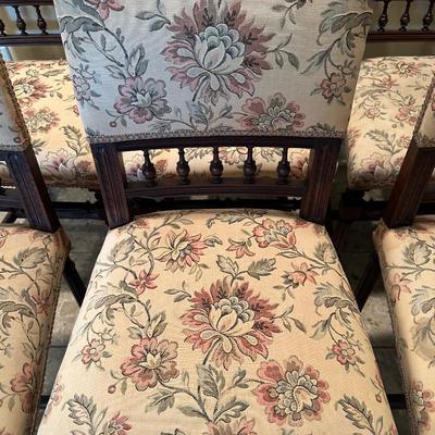 Set of 8 Carved Wood Dining Chairs