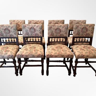 Set of 8 Carved Wood Dining Chairs