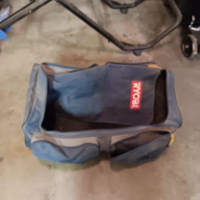 RYOBI CORDLESS TOOL SET WITH BAG ON WHEELS (NO BATTERIES OR CHARGER)