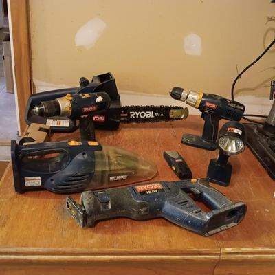 RYOBI CORDLESS TOOL SET WITH BAG ON WHEELS (NO BATTERIES OR CHARGER)
