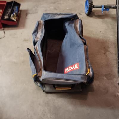 RYOBI CORDLESS TOOL SET WITH BAG ON WHEELS (NO BATTERIES OR CHARGER)