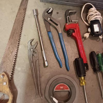 METAL TOOL BOX, SOLDERING, WIRE AND TOOLS