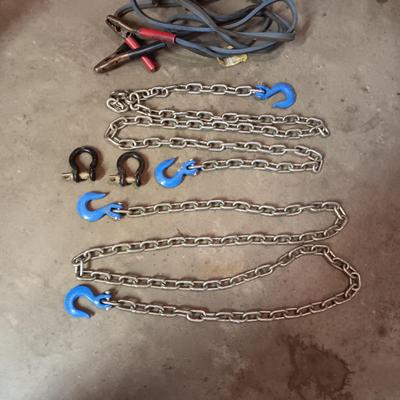 2 TOW CHAINS AND JUMPER CABLES