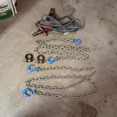 2 TOW CHAINS AND JUMPER CABLES