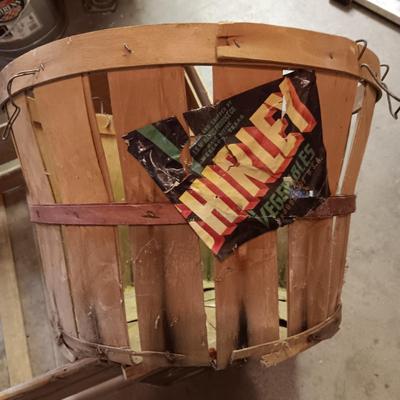 2 WOODEN CRATES AND A BUSHEL BASKET