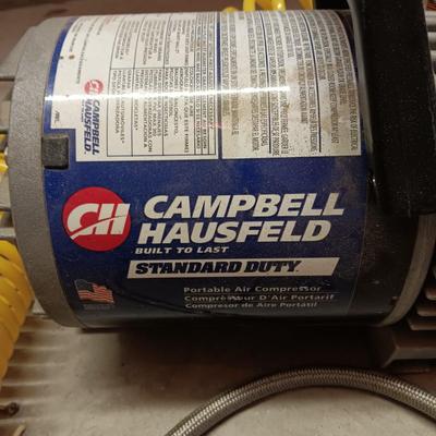 CAMPBELL HAUSFELD COMPRESSOR, GAUGE, TIRE PRESSURE CHECKERS AND BUNGEE CORDS