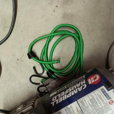 CAMPBELL HAUSFELD COMPRESSOR, GAUGE, TIRE PRESSURE CHECKERS AND BUNGEE CORDS