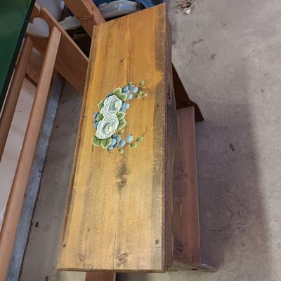 MODIFIED AFGHAN HOLDER AND HAND PAINTED SIDE TABLE