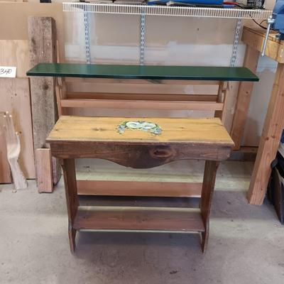 MODIFIED AFGHAN HOLDER AND HAND PAINTED SIDE TABLE