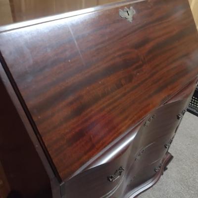 Vintage Mahogany Chippendale Style Drop Front Secretary