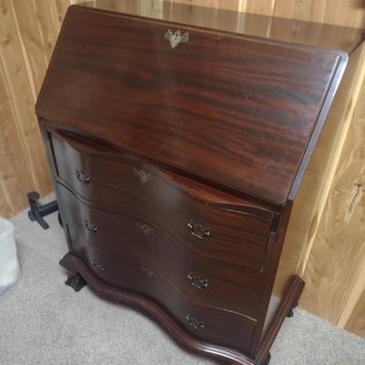 Vintage Mahogany Chippendale Style Drop Front Secretary