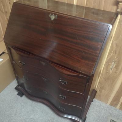 Vintage Mahogany Chippendale Style Drop Front Secretary