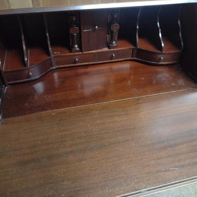 Vintage Mahogany Chippendale Style Drop Front Secretary