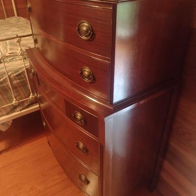 Vintage Mahogany Tall Boy Five Drawer Dresser