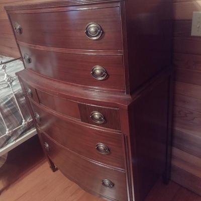 Vintage Mahogany Tall Boy Five Drawer Dresser
