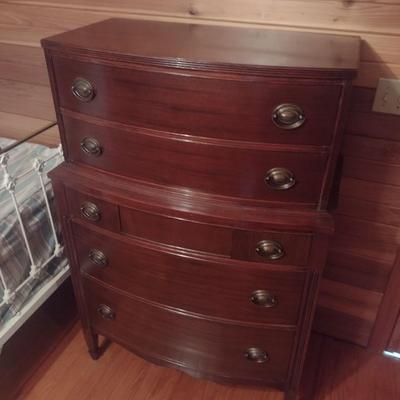 Vintage Mahogany Tall Boy Five Drawer Dresser
