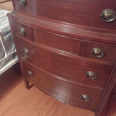 Vintage Mahogany Tall Boy Five Drawer Dresser