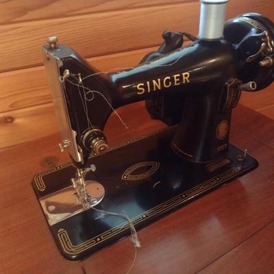 Antique Electric Singer Model 99-K Cast Body Sewing Machine with Cabinet