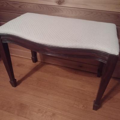 Vintage Mahogany Wood Framed Vanity Bench with Upholstered Seat