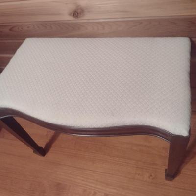 Vintage Mahogany Wood Framed Vanity Bench with Upholstered Seat