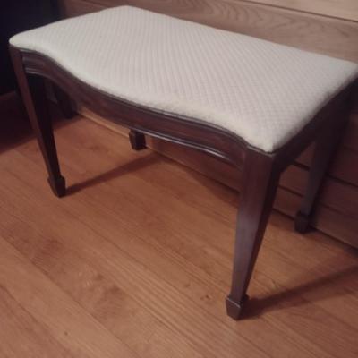 Vintage Mahogany Wood Framed Vanity Bench with Upholstered Seat