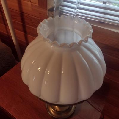 Vintage Brass Base Table Lamp with Milk Glass Shade