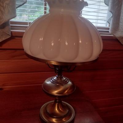 Vintage Brass Base Table Lamp with Milk Glass Shade