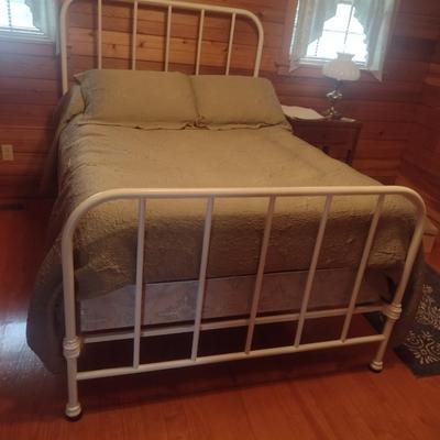 Antique Farmhouse Cast Wrought Tube Metal Full Sized Bed with Mattress Set