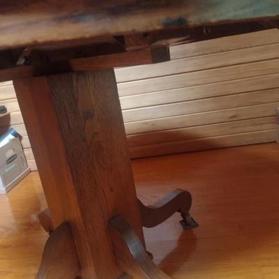 Antique Solid Oak Pedestal Dining Table