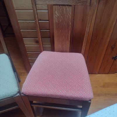 Set of Four Antique Oak Dining Chairs with Upholstered Seat