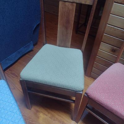 Set of Four Antique Oak Dining Chairs with Upholstered Seat