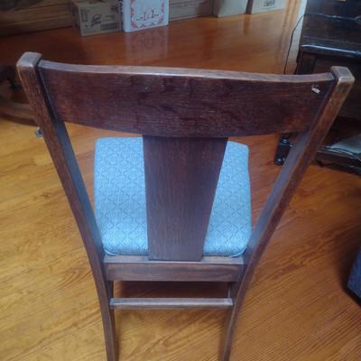 Set of Four Antique Oak Dining Chairs with Upholstered Seat